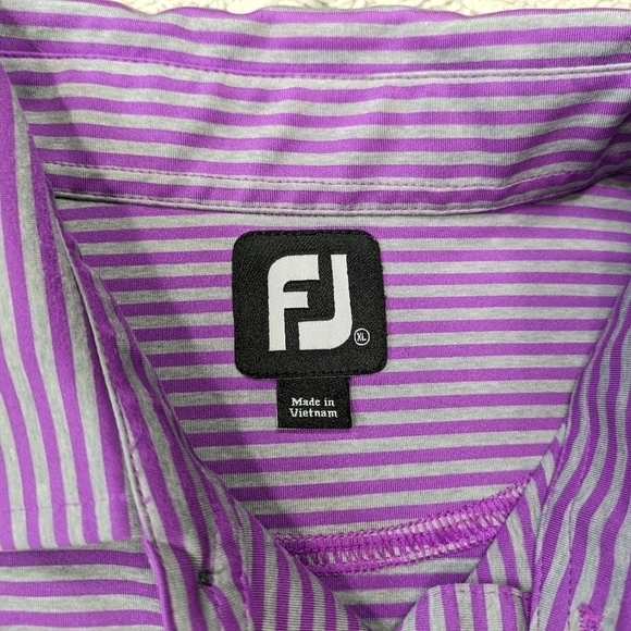 Footjoy Polo Shirt Men's XL Gray Purple Stripe Golf Performance TPC Sugarloaf  - Picture 6 of 8